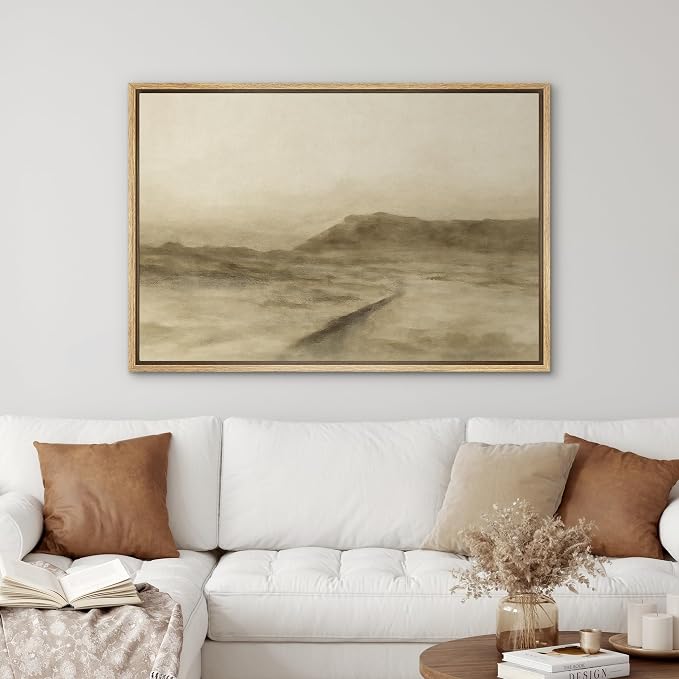 SIGNWIN Framed Canvas Print Wall Art Dusty Desert Road Tranquil Neutral Landscape Illustrations Minimalism Decorative Boho Multicolor Retro for Living Room, Bedroom, Office - 24"x36" Natural