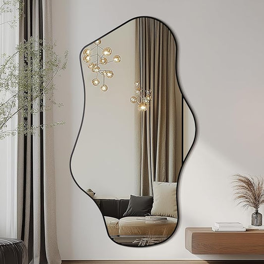 Mirrorons Irregular Wall Mirror 51×28, Black Asymmetrical Decorative Bathroom Mirror, Cloud Mirror, Modern Vanity Mirror, Shatterproof Black Mirror
