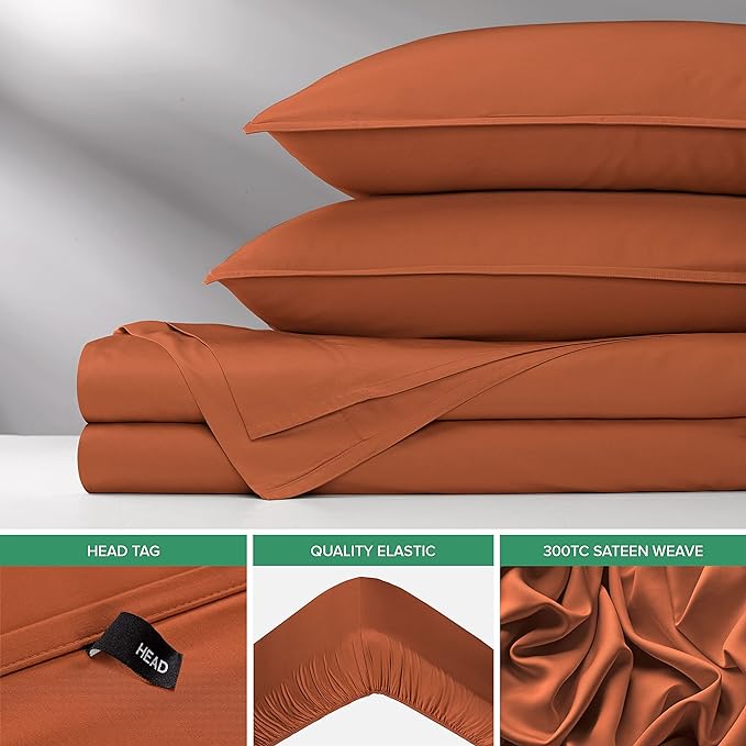 Pure Bamboo Split King Sheets, Genuine 100% Organic Viscose Derived from Bamboo Bed Sheet Set, Soft & Cooling, Double Stitching, 2 Fitted Sheets (Split King, Terracotta)