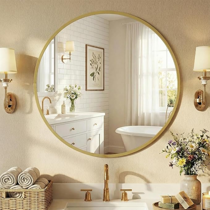 NEWBULIG Wall Mirror, Bathroom Mirror for Over Sink, Matte Metal Framed Vanity Mirror, Wall Decor for Bedroom, Tempered Glass