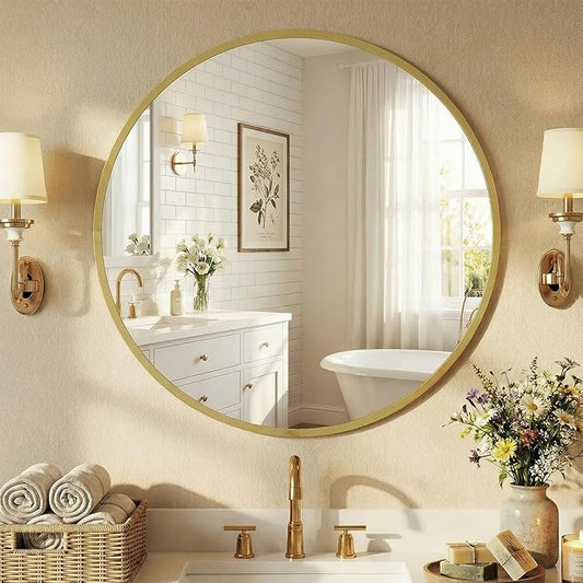 NEWBULIG Wall Mirror, Bathroom Mirror for Over Sink, Matte Metal Framed Vanity Mirror, Wall Decor for Bedroom, Tempered Glass
