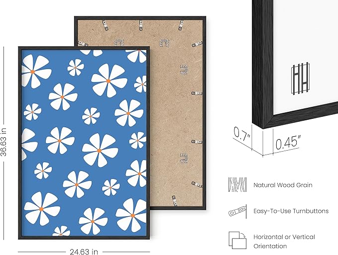 HAUS AND HUES Daisy Flower Wall Art - Blue Floral Art Print for Living Room (Black Frame, 24x36)