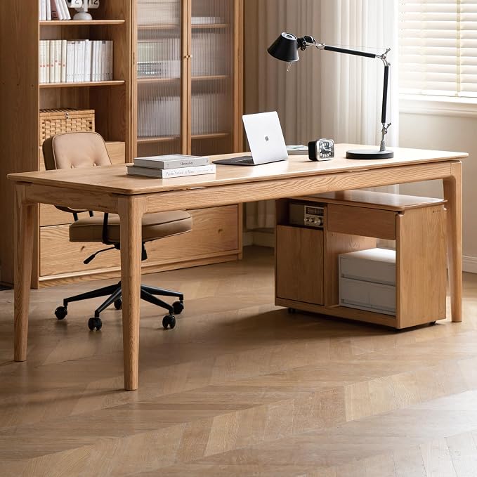 100% Solid Wood Desk, Home Office Computer Desk, Modern Writing Desk for Study, Dining Room & Living Space Natural Wood Color 62.99" W