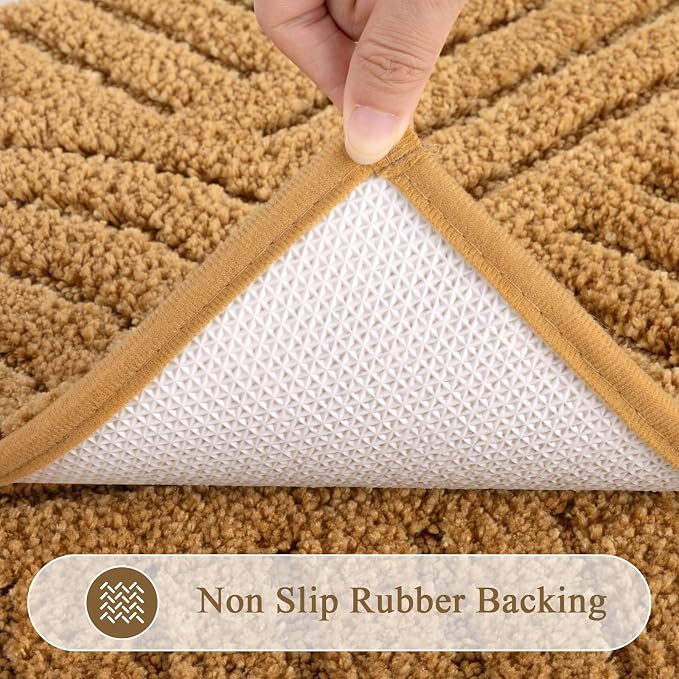 SHACOS Boho Bathroom Rugs 20"x32" Super Soft Absorbent Microfiber Bath Mats Home Decor Non Slip Backing Bath Rugs Machine Washable Shaggy Carpet for Shower Bathtub Floor, Mustard 1'8" x 2'8"