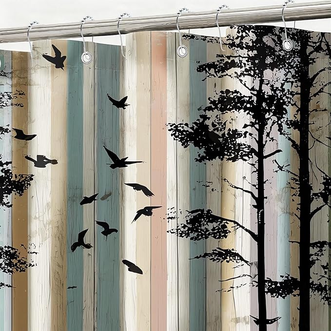 Rustic Deer Shower Curtain Farmhouse Tree Country Shower Curtains for Bathroom Waterproof Fabric Bath Curtain Decor with Hooks