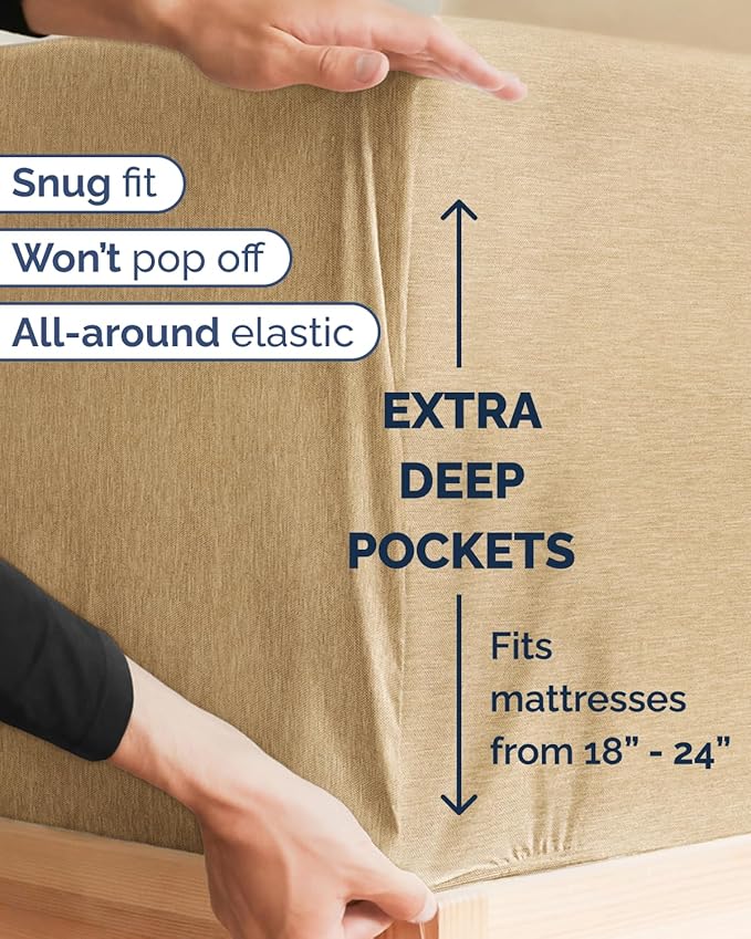 Extra Deep Twin XL Sheet Set - 4 Piece College Dorm Bed Sheets Set with Extra Deep Pockets - Ultra-Soft, Comfy & Breathable Bedding for Women, Men, Kids & Teens - Wrinkle & Fade Free - Heathered Tan