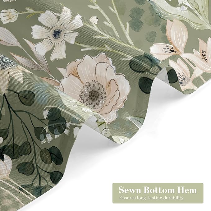 MitoVilla Boho Green Floral Shower Curtain, Spring Plant Leaves Fabric Cloth Shower Curtains for Chic Elegant Bathroom Decor, Modern Summer Colorful Flower Shower Curtain, 72x72