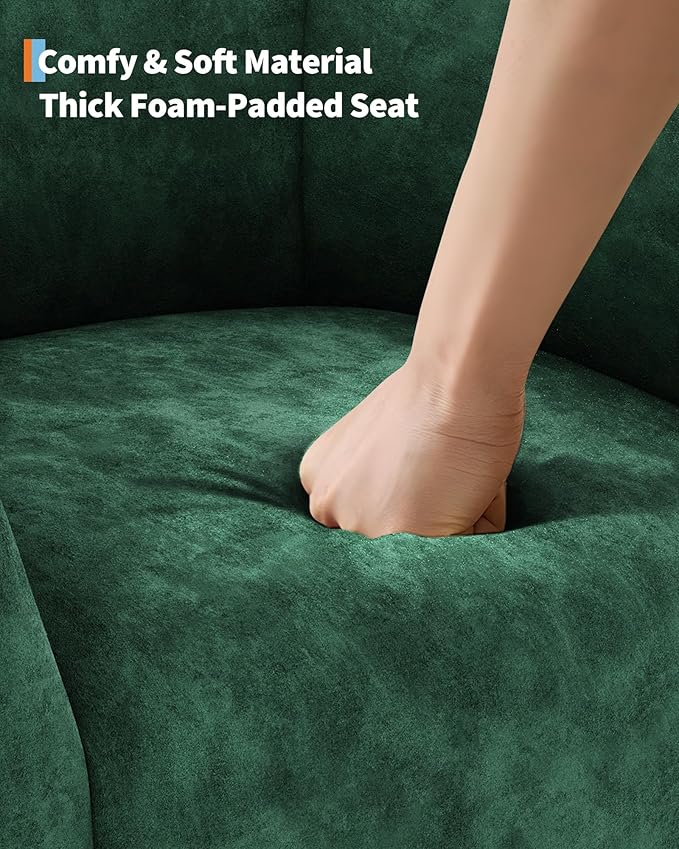 GarveeHome Accent Chair Velvet Club Chair Comfy Armrest Upholstered Barrel Chair with Soft Padded Seat for Living Room Bedroom Study Waiting Room(Retro Green)