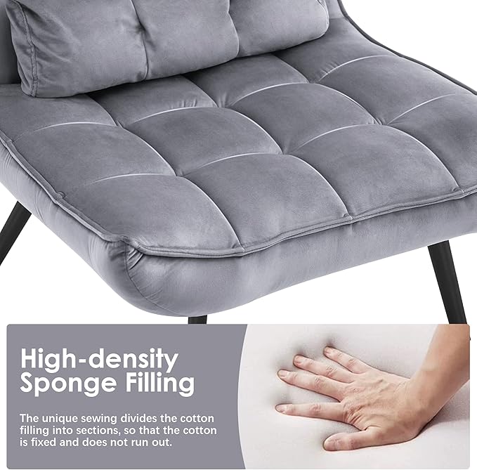 MCombo Accent Chair with Ottoman, Modern Velvet Wingback Lounge Chair, Upholstered Club Chair for Small Space, Living Room & Bedroom 4079 (2, Dark Grey)