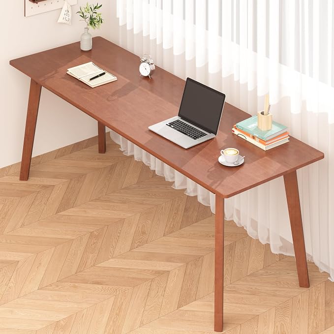 Solid Wood Desk with Large Desktop - 63" Mid Century Modern Executive Desks, Farmhouse Home Office Computer Desks for Two People, Writing Study Table | 2 Person Desk for Any Room-Walnut