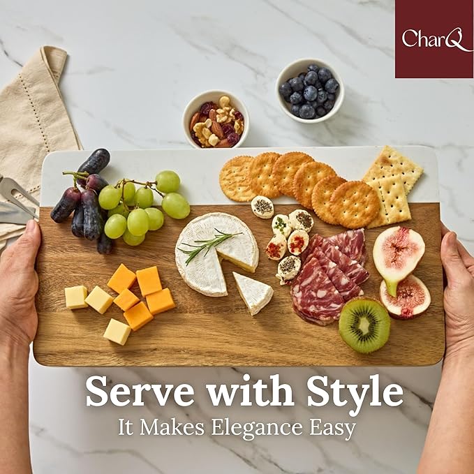 Marble Acacia Charcuterie Board Set – Premium Design (Not Bamboo), Cheese Platter & Serving Tray for Meat and Cheese, Elegant Housewarming Gift for New Home, Wedding & Bridal Shower Gifts for Women