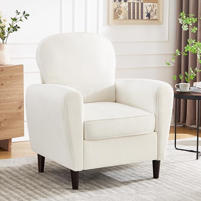 Accent Chair Set of 2, Mid Century Modern Arm Chair with Thick Cushion and Back, Comfy Upholstered Reading Chair Single Sofa Chair for Living Room, Bedroom, Club, Beige