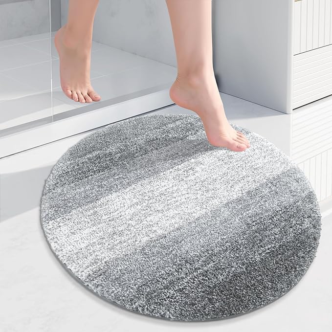 Arotive Microfiber Bathroom Rugs, Shaggy Soft and Absorbent Bath Rug, Non-Slip, Thick Plush Machine Washable Dry Bath Mats for Bathroom, Tub and Shower, 24x24, Grey, Round