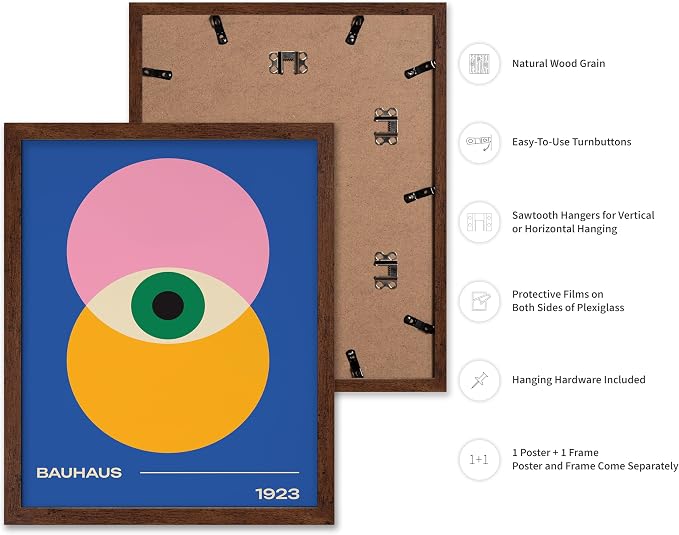 Poster Master Bauhaus Poster - Eye Print - Layered Circles ART - Graphic Design - Geometric Style - Chic Boho ART - Mid Century Modern - Living Room or Bedroom Decor - 11x14 Brown Framed