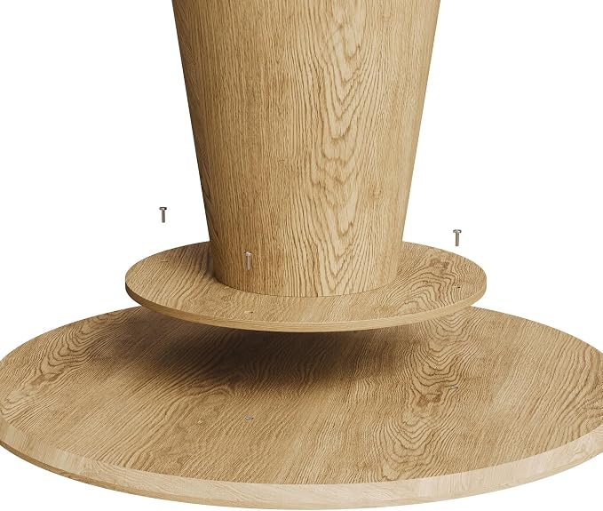 JUSTONE 43.3" Round Dining Table for 4-6,Wood Farmhouse Rustic Kitchen Table with Mid-Century Modern Pedestal Base, Natural Finish for Dining Room/Kitchen/Living Room(Natural)