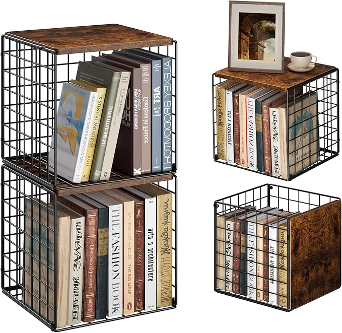 Dmevkic 2 Cube DIY Stackable Small Bookcase,Bookshelf for Small Spaces,Cube Storage Organizer for Living Room, Bedroom, Home Office,12.2" x 12.2" x 12.2"