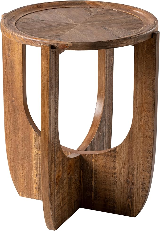 COZAYH Rustic Farmhouse End Table, French Country Accent Side Table for Family, Dinning or Living Room, Small Spaces, Modern, Round, Brown End Table