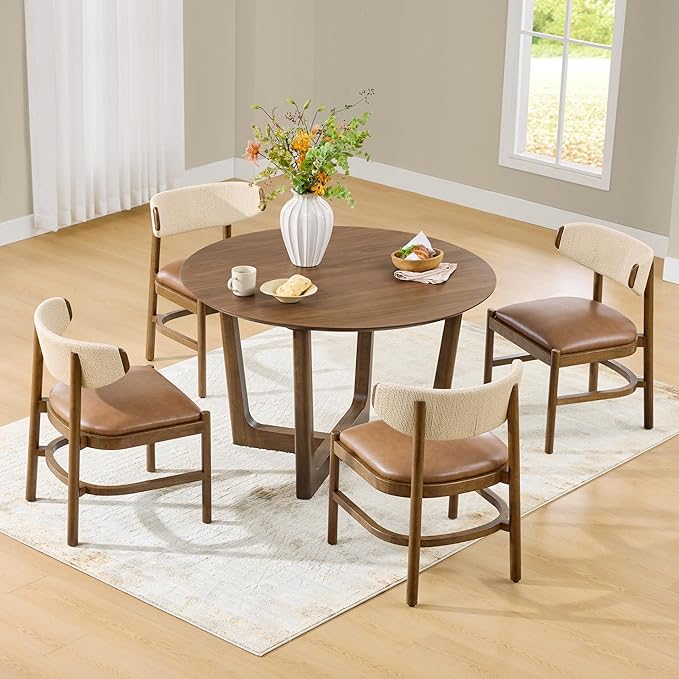 CHITA 47-inch Round Dining Table for 4, Modern Kitchen Table with Solid Rubberwood Legs, Easy Assembly Circle Table for Kitchen, Dining Room, Farmhouse(Walnut)