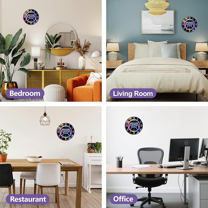 peacoblue Wall Clocks Battery Operated 12 Inch Game Consoles Glass Round Wall Clock Non Ticking for Kitchen Living Room Dining Room Bedroom and Bathroom Decor Accessories (Battery not Included)