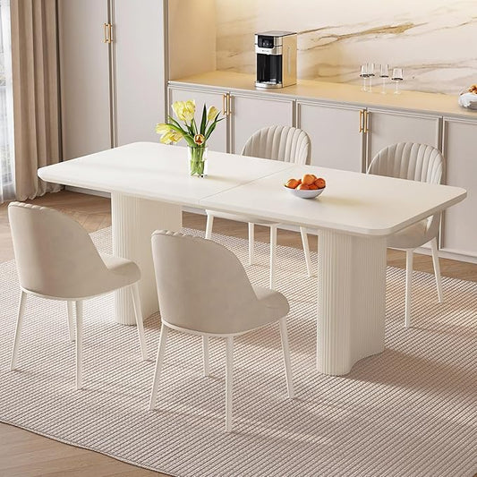 5-Piece Modern Dining Set, 62.99" Dining Table Set for 4, Rectangular Kitchen Table with 4 Chairs, White Dinner Table for 4-6 Person