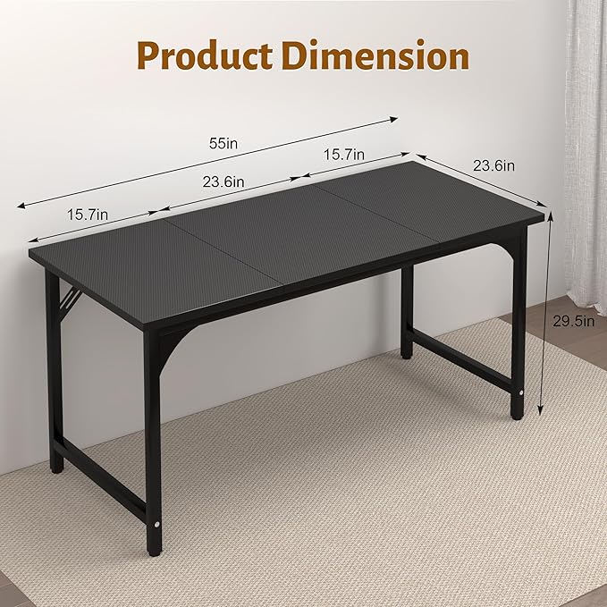 AZN 55 X 24 inch Computer Desk w/Deeper & Thicker Desktop, Office Desk w/Sturdy Metal Frame, Modern Simple Desk w/Large Legroom, Study Gaming Writing Work Desk for Home Office, Bedroom