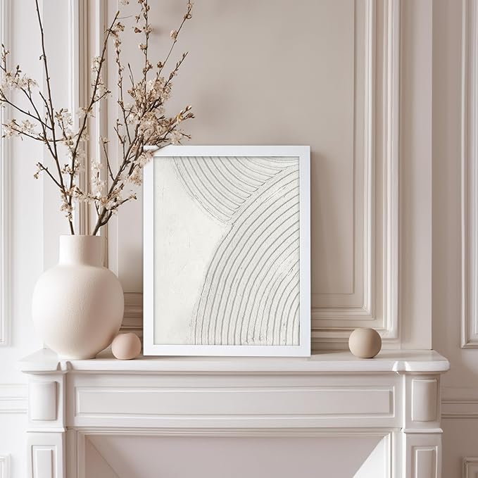Poster Master Soft Lines Poster - Spiral Circle Print - Texture Art - Abstract Art - Mid Century Modern Art - Aesthetic Art - Acrylic Waves Art - Rustic Bedroom Wall Decor - 11x14 White Framed