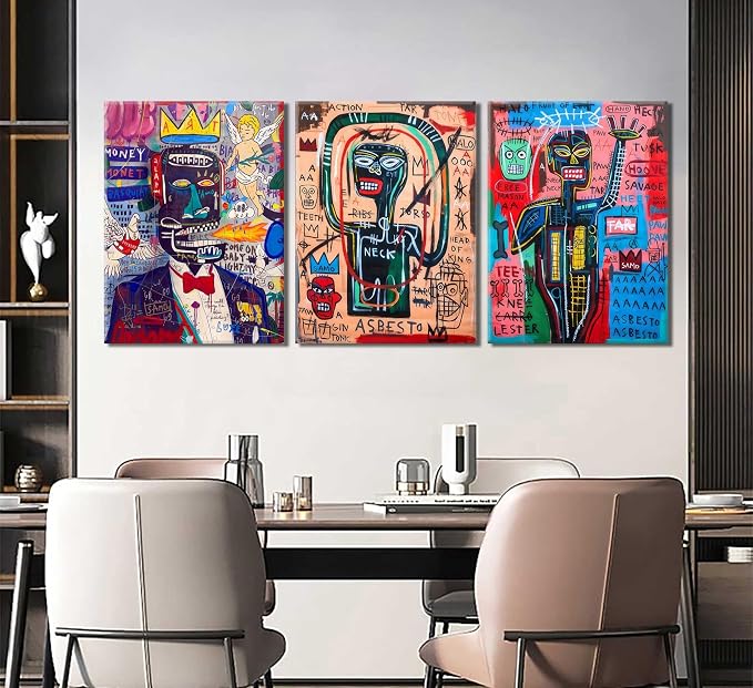 3 Pcs Modern Graffiti Posters Wall Art Street Abstract Painting Graffiti Pictures Colorful Abstract Character Canvas Prints For Artist Living Room Bedroom Bathroom Wall Decor Framed