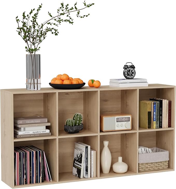 VDNEND Wooden Storage Organizer with Closed Back Panel, 11in Cube Shelf Opening, Bookshelf, Display Shelf,Closet Cabinet for Home and Office (White Oak, 8-Cube 47.8L*9.45W*24.09H)