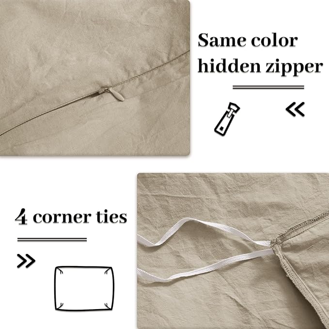 NEXHOME PRO Duvet Cover Set Kids Twin Size Linen Feel Textured Organic Natural 100% Washed Cotton Duvet Cover 2 Pieces Bedding Set with Zipper Closure & Corner Ties, Breathable (No Comforter) 68"x90"