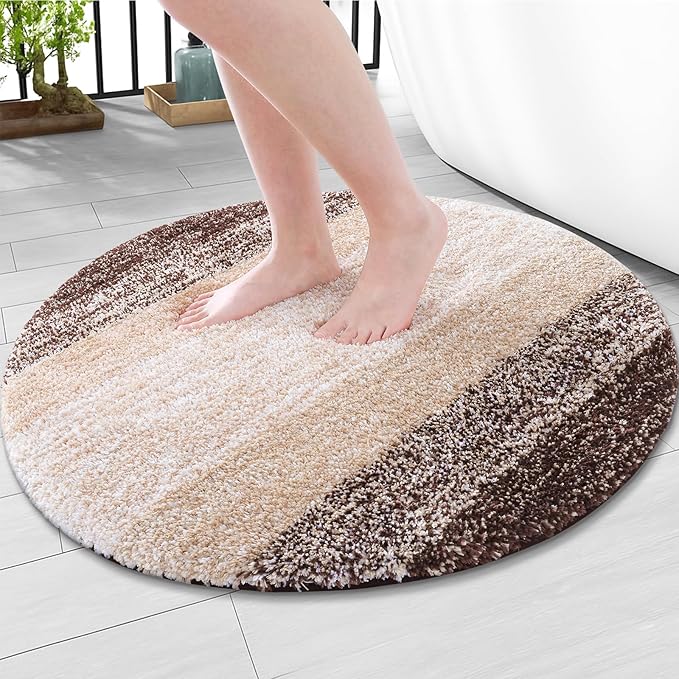 Arotive Microfiber Bathroom Rugs, Shaggy Soft and Absorbent Bath Rug, Non-Slip, Thick Plush Machine Washable Dry Bath Mats for Bathroom, Tub and Shower, 30x30, Brown, Round