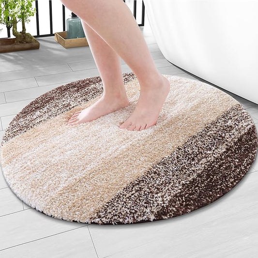 Arotive Microfiber Bathroom Rugs, Shaggy Soft and Absorbent Bath Rug, Non-Slip, Thick Plush Machine Washable Dry Bath Mats for Bathroom, Tub and Shower, 30x30, Brown, Round
