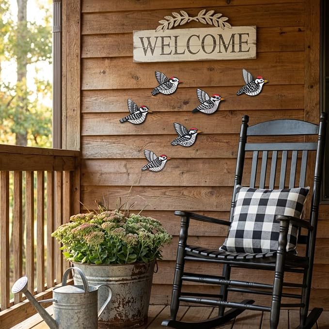 ARTINRENAISS Wooden Flying Birds Wall Decor, Scandinavian Rustic Wall Art Set Housewarming Gifts, 6 Pack Boho Birds Hanging Sign for Living Room, Bedroom, Kitchen