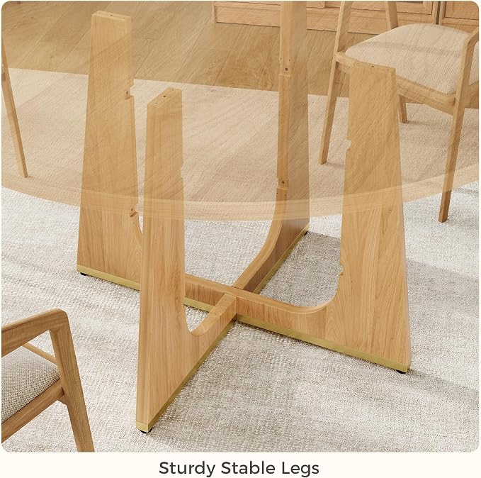 IRONCK 47 Inch Round Dining Table for 4-6 People with Built-in Storage Cabinet, Mid-Century Modern Kitchen Table for Dining Room, Kitchen, Living Room (Natural Wood)