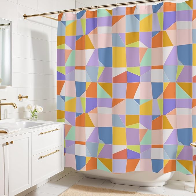 Pastel Abstract Print Shower Curtain - Mosaic Pattern - Modern Coloruful Home Decor - Scandi Style Fabric Shower Curtain for Any Bathroom - 72x72 Inches (Mosaic Pastel)