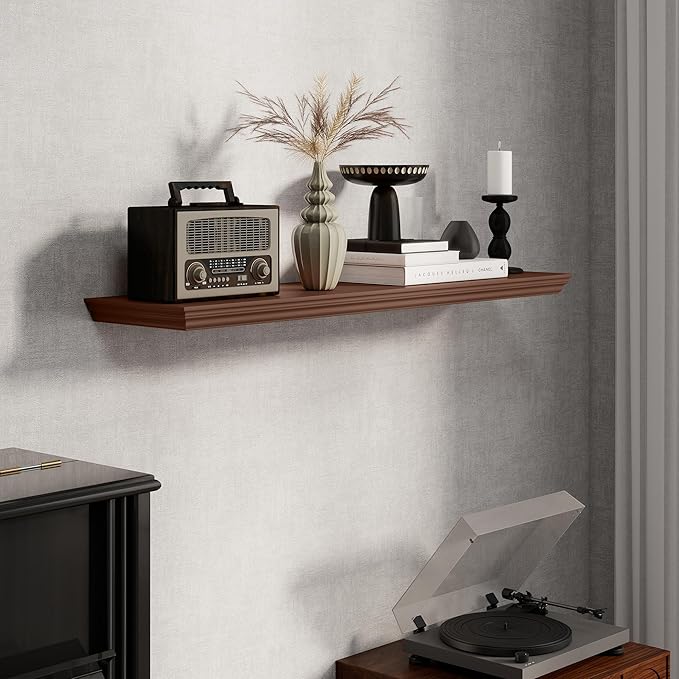 Fun Memories Floating Shelves 40 Inch Long, 9.3 Inch Deep Classic Crown Molding Floating Shelves for Wall, Rustic Wooden Shelves for Wall Decor Bathroom, Kitchen, Office, (Walnut, 1Pack)