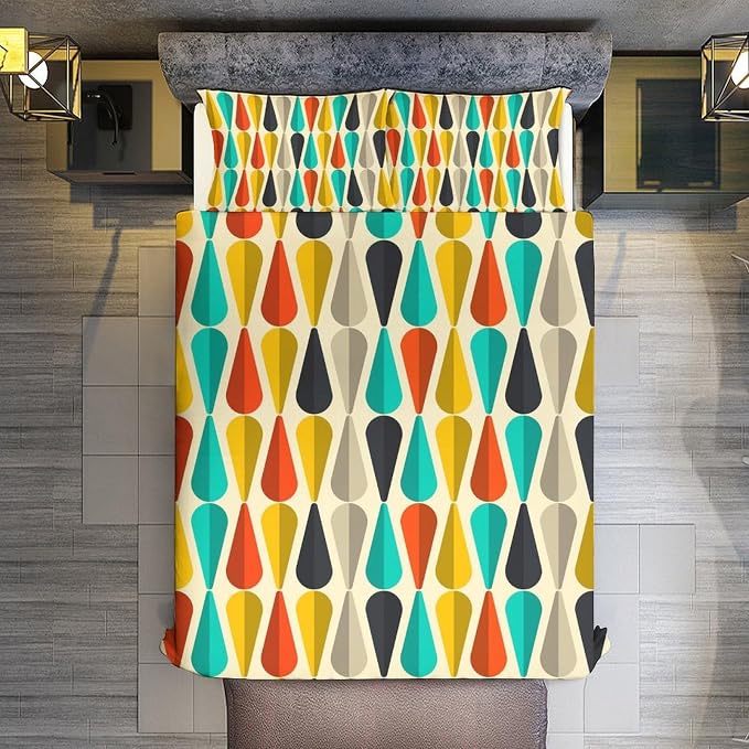 Mid Century Duvet Cover Sets Aesthetic Abstract Geometric Mid Century Retro Printed Lightweight Soft Quilt Cover Minimalist Soft Microfiber 3 Piece (1 Duvet Cover 90x90in + 2 Pillow Sham 20x30in)