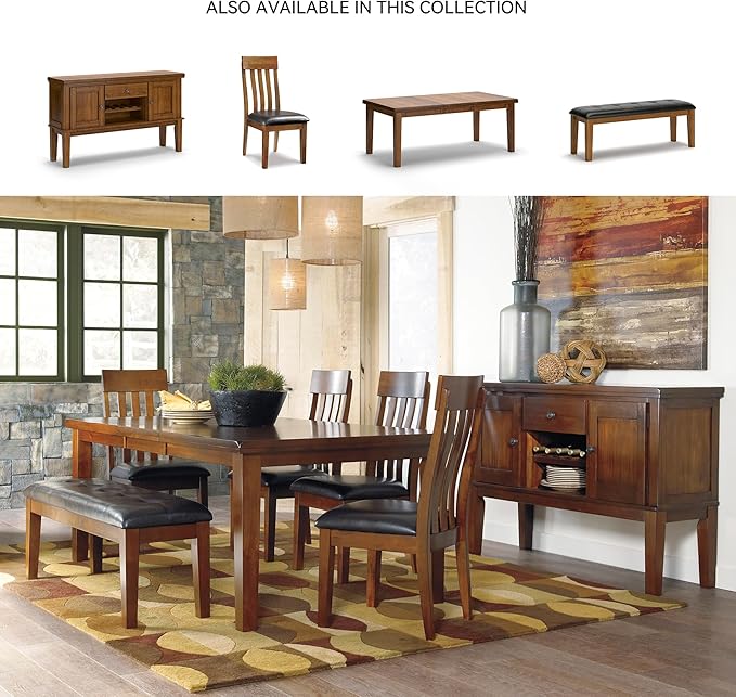 Signature Design by Ashley Ralene Rectangular Dining Room Extension Table, Seats 8, Self-storing Extension Leaf, Wood, 42" W x 78.13" D x 30.25" H, Medium Brown