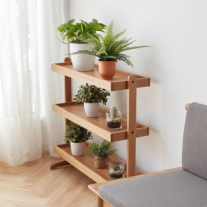 YESWOOD 3 Tier Plant Stand Indoor, Solid Wood plant holders for Living Room Balcony Garden Patio (Natural )