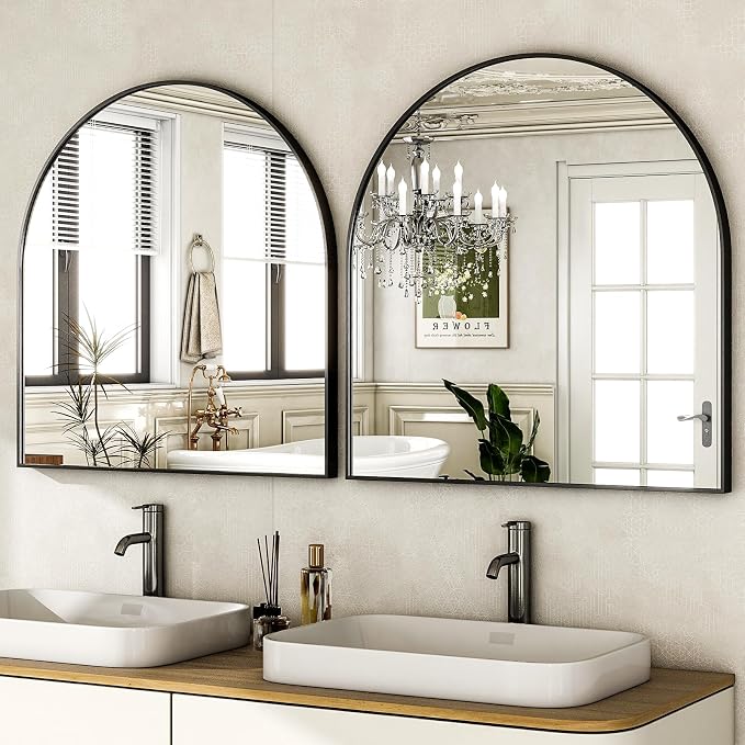 HARRITPURE 26"x28" Arched Bathroom Mirror, Wall Mounted Mirror, Black Arch Mirror, Aluminum Alloy Frame Wall Mirror for Living Room, Bedroom and Entryway