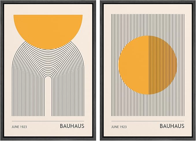 IDEA4WALL Framed Canvas Print Wall Art Set Bauhaus Geometric Solar Sun Wave Collage Abstract Shapes Illustrations Modern Art Decorative Multicolor for Living Room, Bedroom, Office - 16"x24"x2 Black