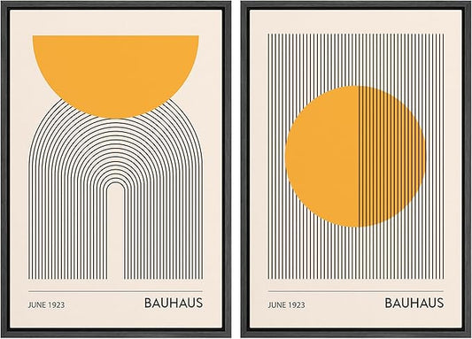 IDEA4WALL Framed Canvas Print Wall Art Set Bauhaus Geometric Solar Sun Wave Collage Abstract Shapes Illustrations Modern Art Decorative Multicolor for Living Room, Bedroom, Office - 16"x24"x2 Black