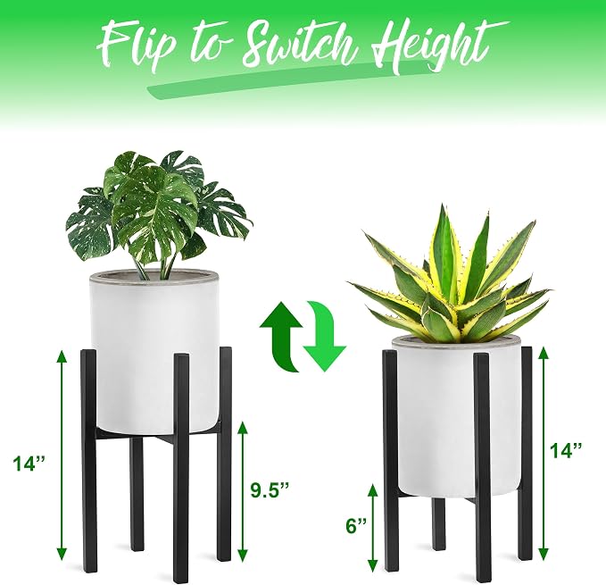 Sorbus Adjustable Metal Plant Stand – Mid Century Style Flower Pot Holder, 10 to 16 Inches Planter Stand for Modern Home Décor, Houseplants – Plant & Pot NOT INCLUDED (Black, 1 Pack)