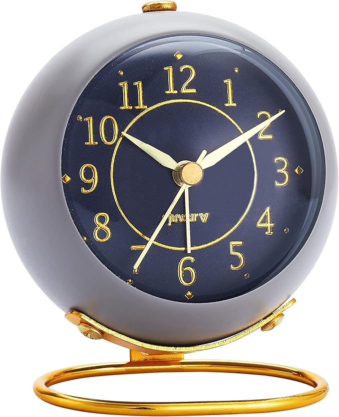 rjuwurv Metal Desk Alarm Clock, Retro Bedroom Table Vintage Analog Alarm Clock, Silent Non-Ticking Gold Clock, Bedside Décor(Sinor Gray)