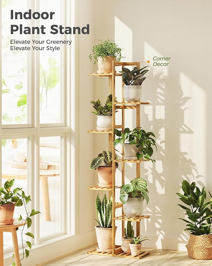 Bamworld Bamboo Plant Stand Indoor 7 Tiered Plant Shelf Outdoor Corner Plant Rack for Multiple Plants Flower Stand Plant Holder for Living Room Bedroom Balcony Patio Garden 55 Inch Natural