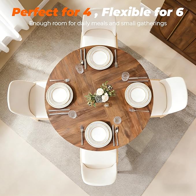 OKD 47" Round Dining Table for 4 People, Modern Pedestal Kitchen Table with Stable Cross Base & Thick Wood Top, Circle Dinner Table for Dining Room, Kitchen, Living Room, Rustic Walnut (Table Only)