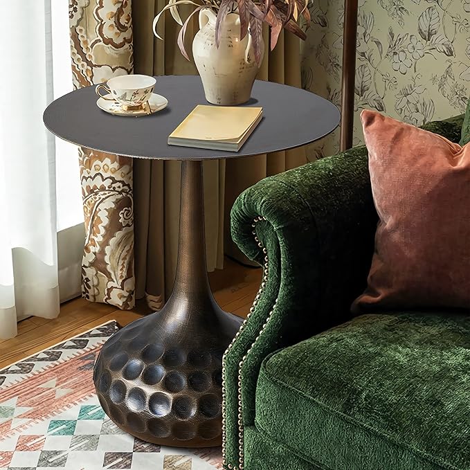 End Table, Modern Coffee Table, Iron Decorative Pedestal Metal Accent Table for Living Room/Bedroom/Balcony/Office/Indoor/Outdoor
