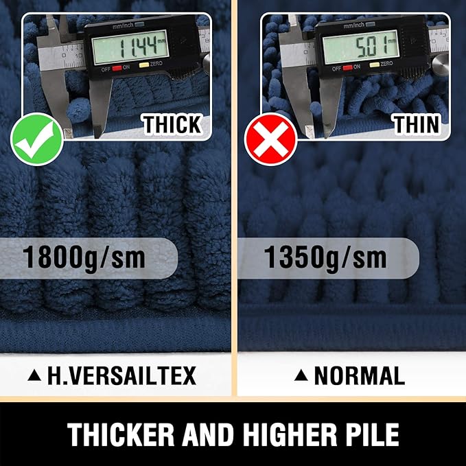 H.VERSAILTEX Bath Mat Non Slip Luxury Chenille Bathroom Runner Rug 47x17 Extra Soft Absorbent Shaggy Rug Washable Dry Fast Area Carpet Mat - Navy