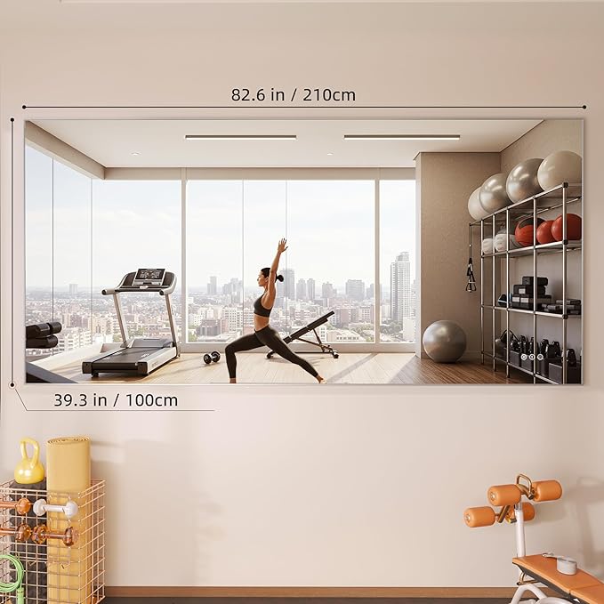 Hasipu 83''x 40'' Home Gym Mirror with Lights Dimmable Anti-Fog Large Full Length Wall Mounted Full Body Mirror for Yoga Dance Fitness Exercise Studio Bedroom Garage, Tempered Glass Workout Mirrors
