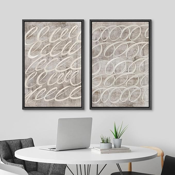 MUDECOR Framed Canvas Print Wall Art Vintage Mid-Century Swirl Abstract Shape Illustrations Modern Art Decorative Bohemian Colorful Chic for Living Room, Bedroom, Office - 16"x24"x2 Black