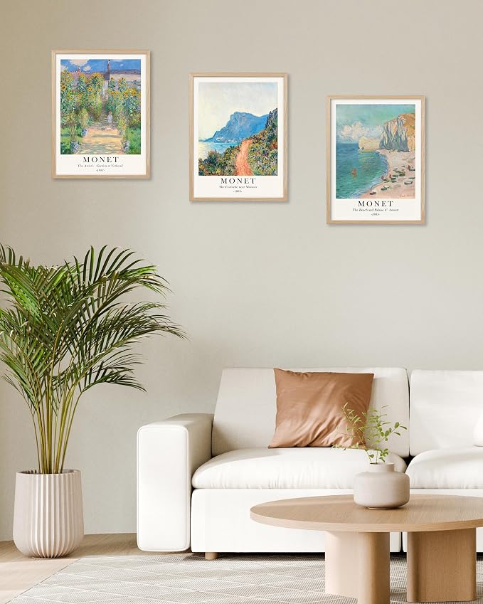 HesenDot Unframed Claude Monet Posters Set of 3, 12x16in Vintage Landscape Canvas Prints, Impressionism Paintings Wall Decoration for Living Room Bedroom Gallery Office Home, Unframed